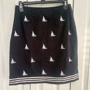 Talbots Navy Mini Skirt with White Sailboat Pattern